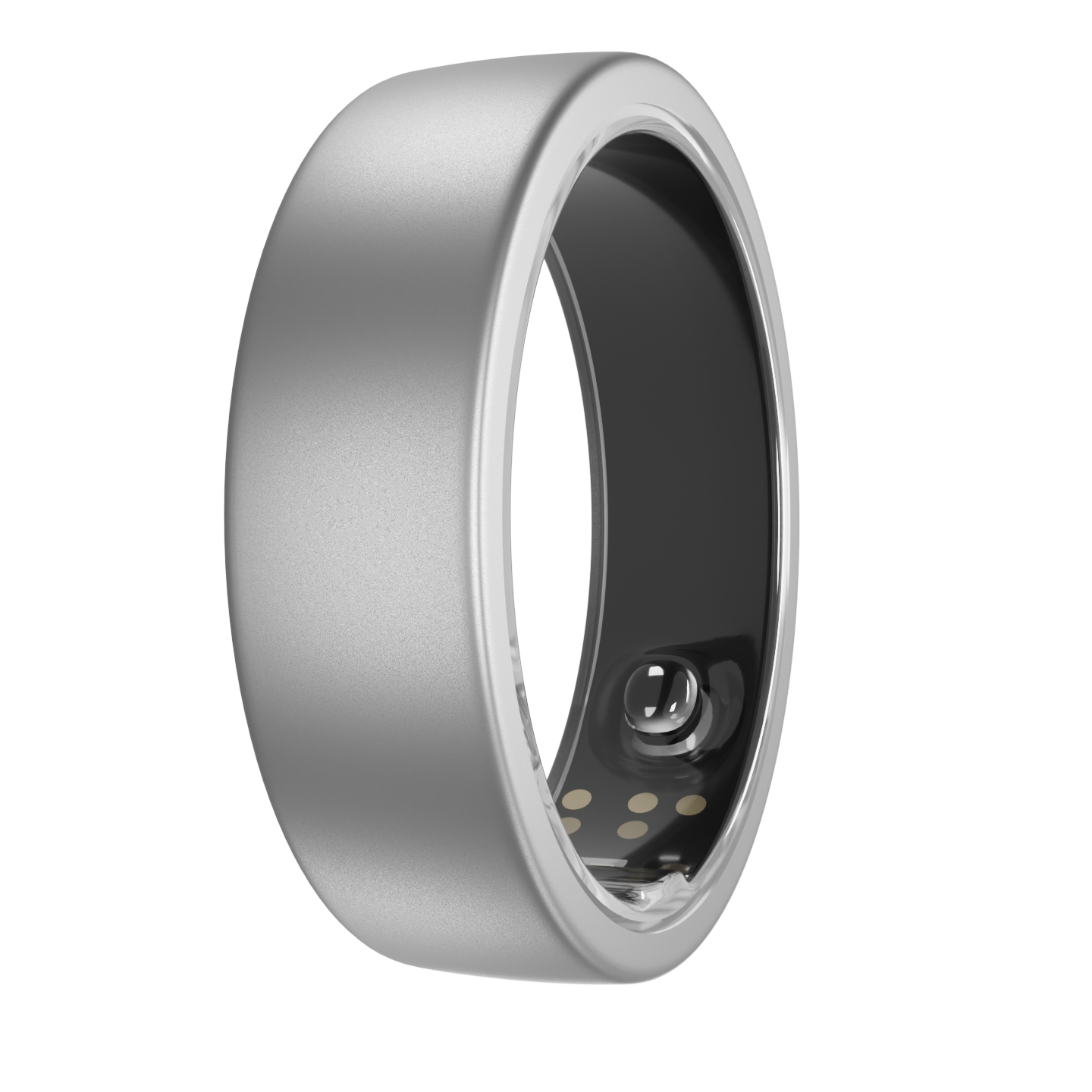 Silver smart ring on a white background
