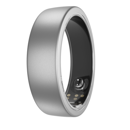 Silver smart ring on a white background